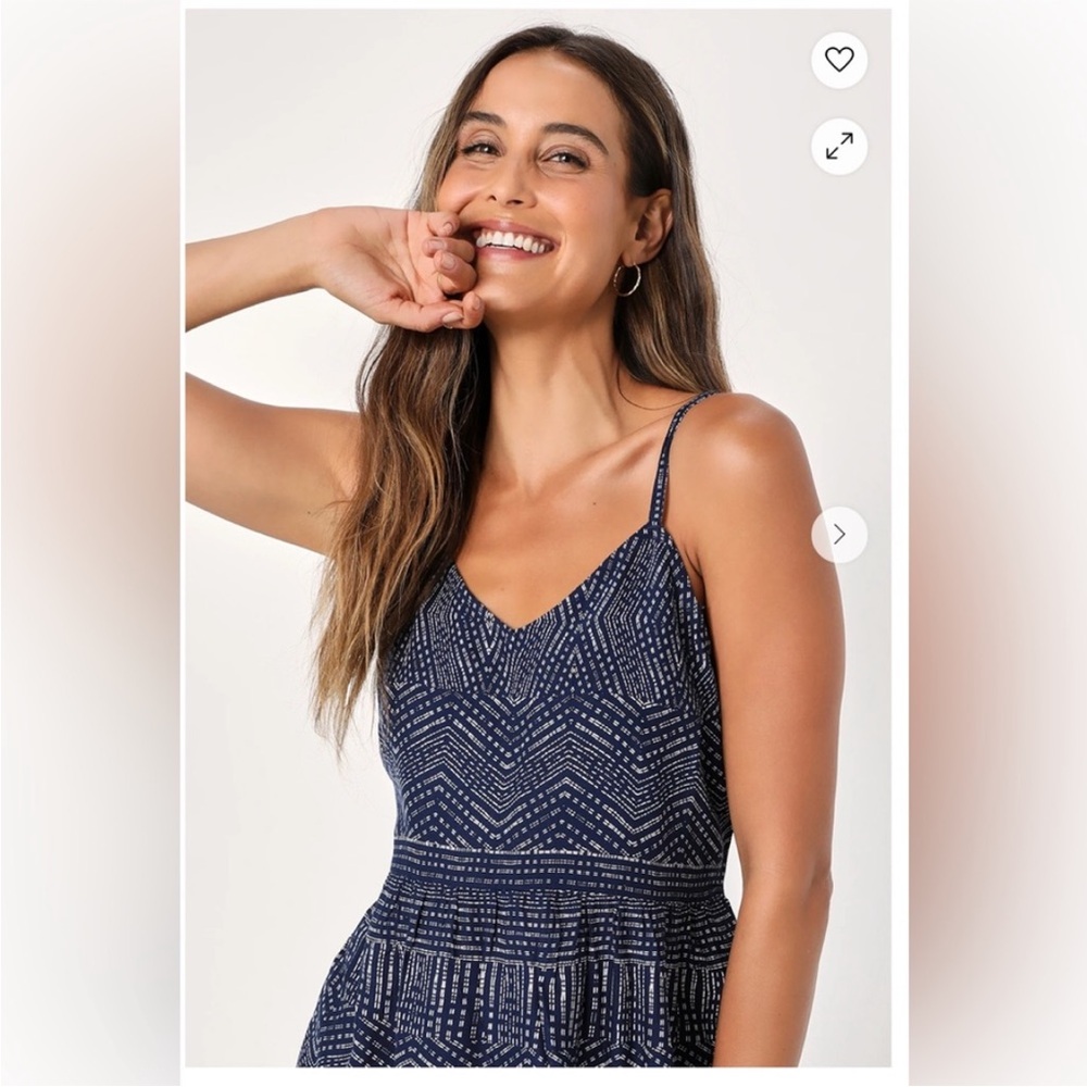 NWT Lulus RVCA Nolan Navy Blue Print Dress Size medium